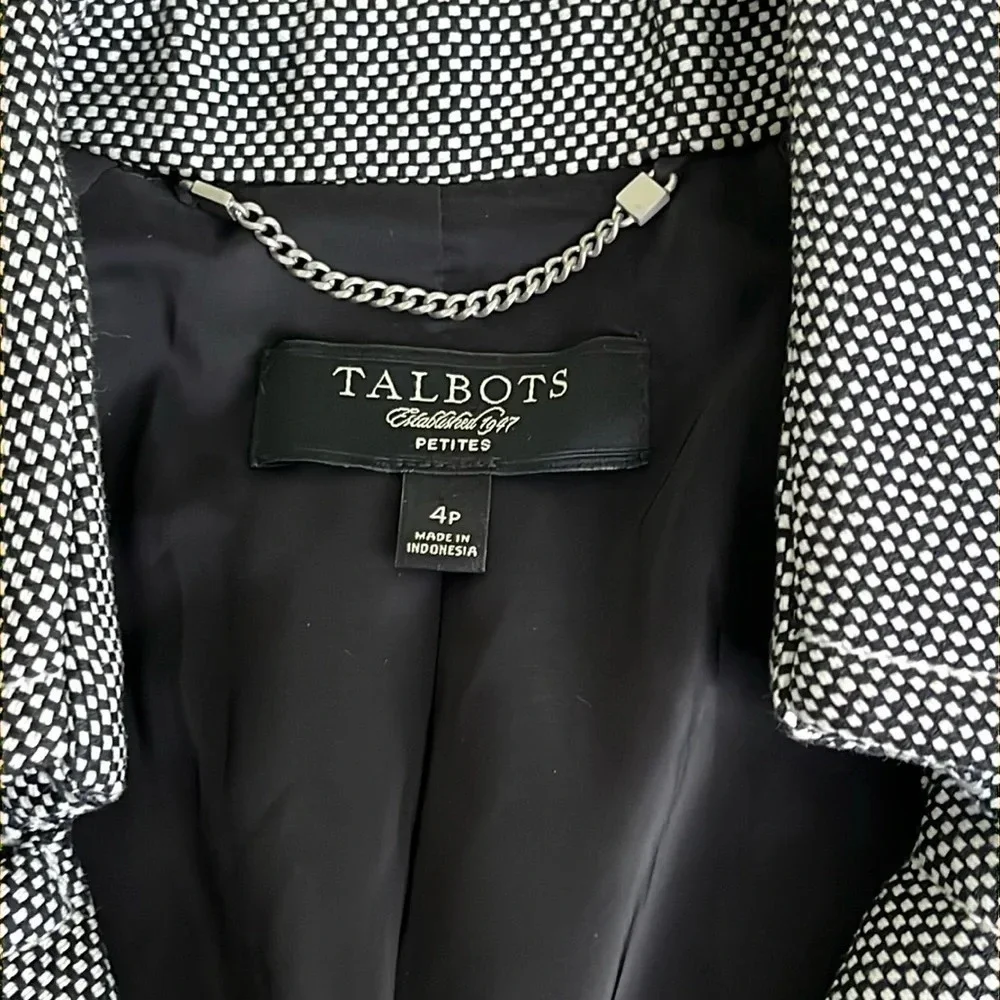 Talbots houndstooth cotton black white fully lined blazer jacket - Picture 4 of 17
